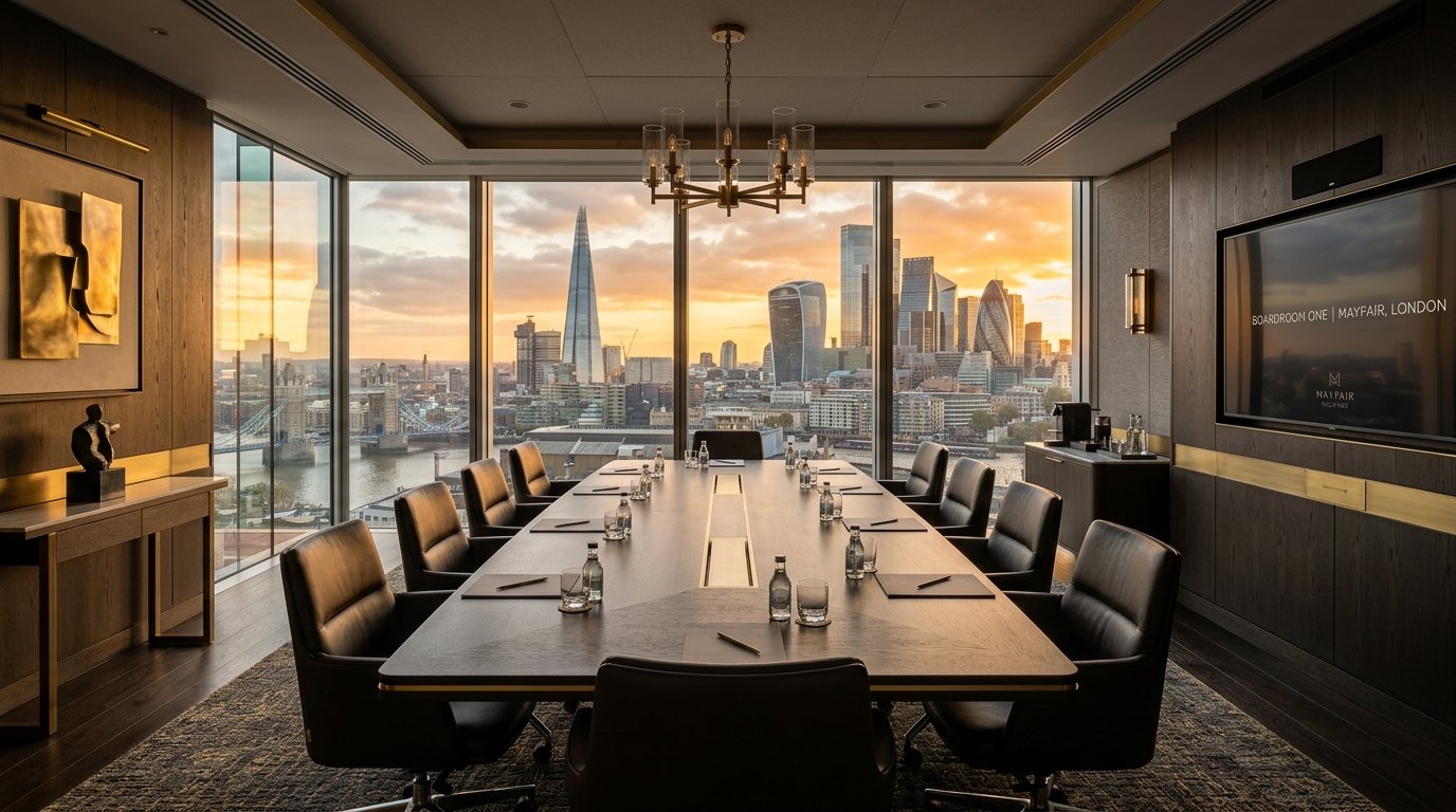 Kingdom Legal Chambers LLP Executive Mayfair Boardroom overlooking London skyline